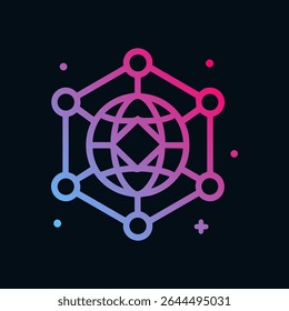 Interconnected global network abstract tech design. Icon symbol illustration
