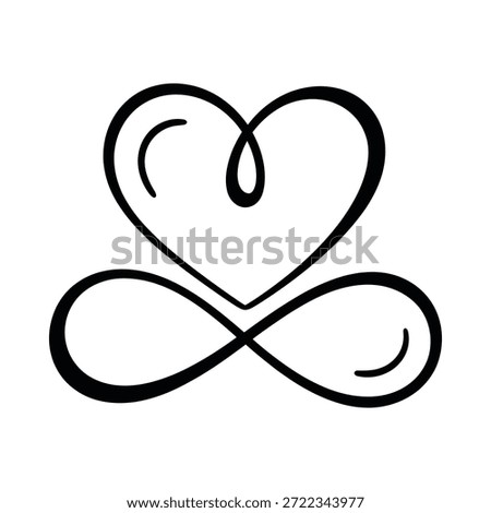 Interconnected heart and infinity symbol in black lines on white