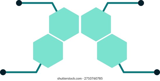 Red hexagonal interconectada con un centro central, que ilustra una idea o relación central.