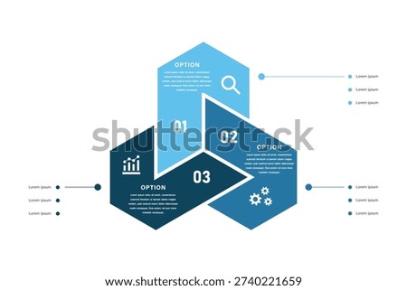 Interconnected hexagonal business infographic with 3 options and icons
