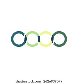 interconnected infinity logo featuring four overlapping circles in a horizontal arrangement. The circles display a gradient of green hues, suggesting connection, unity, or a cyclical process.