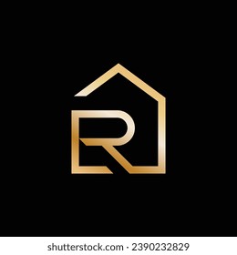 Interconnected letter R shape into house logo
