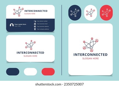 Interconnected logo design with editable slogan. Branding book and business card template.