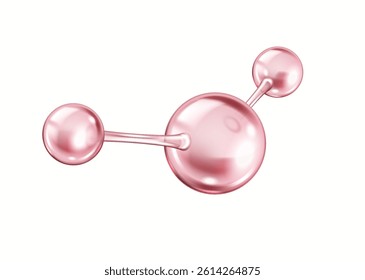 Interconnected pink spheres of collagen molecule realistic vector illustration. Triple helix protein configuration 3d object on white background