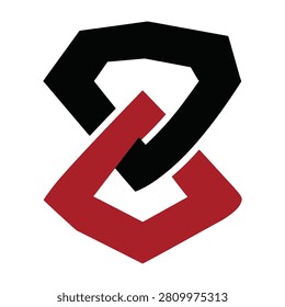 Interconnected red and black chain links forming a symbol or logo on white background