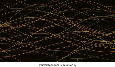 Interconnected wavy gold strands with scattered light particles, creating a sense of motion and depth.