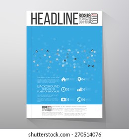 Interconnection network, molecular structure on blue background. Brochure, flyer or report for business, template vector
