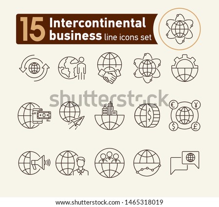 Intercontinental business line icon set. Partnership, gear, mobile payment, world. Business concept. Can be used for topics like finance, analysis, agreement