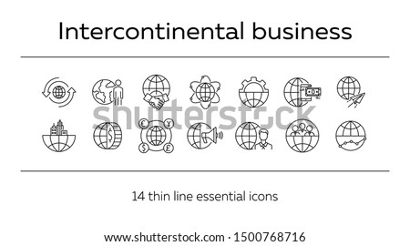 Intercontinental business line icon set. Partnership, gear, mobile payment, world. Business concept. Can be used for topics like finance, analysis, agreement