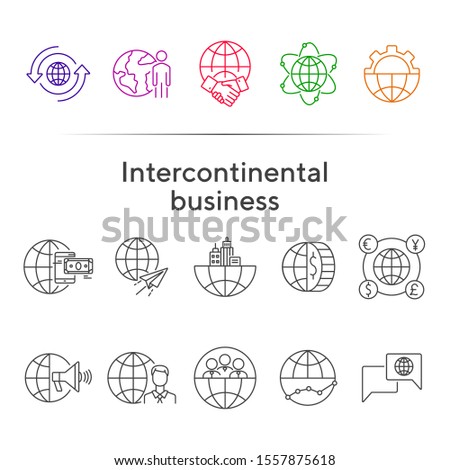 Intercontinental business line icon set. Partnership, gear, mobile payment, world. Business concept. Can be used for topics like finance, analysis, agreement