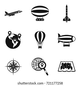 Intercontinental flight icons set. Simple set of 9 intercontinental flight vector icons for web isolated on white background