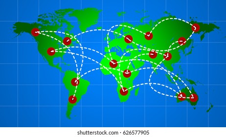 Intercontinental flights on the world map
