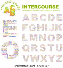 INTERCURSO. Colección de letras del vector. Ilustración con diferentes términos de asociación.