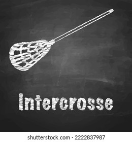Intercrosse racket drawn with chalk on a blackboard.
