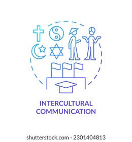 Intercultural communication blue gradient concept icon. Valuing equality. Cultural diversity abstract idea thin line illustration. Isolated outline drawing. Myriad Pro-Bold fonts used