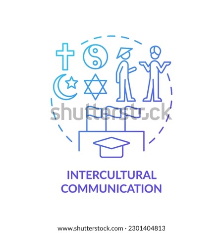 Intercultural communication blue gradient concept icon. Valuing equality. Cultural diversity abstract idea thin line illustration. Isolated outline drawing. Myriad Pro-Bold fonts used