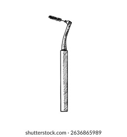 Interdental brush - hand-drawn vector line sketch illustration. Stomatology, dentistry, oral hygiene, healthcare. Outline engraving doodle clipart