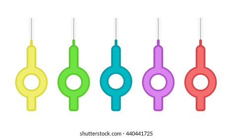 Interdental brush set. Toothpicks on a white background. Colored toothpicks. Dental care equipment.