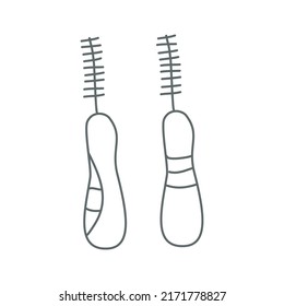 Interdental brushes. Teeth care tools. Line vector illustration.