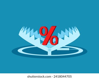 Interest and financial risks. Percent in a bear trap. Vector 