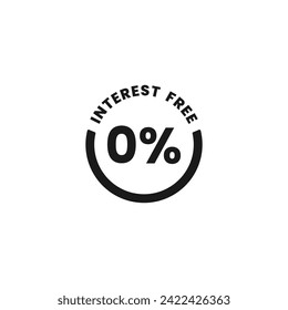 interest free finance icon or interest free label vector isolated. zero commission label or mark for zero percent credit offers - vector illustration. Interest free sign vector isolated.