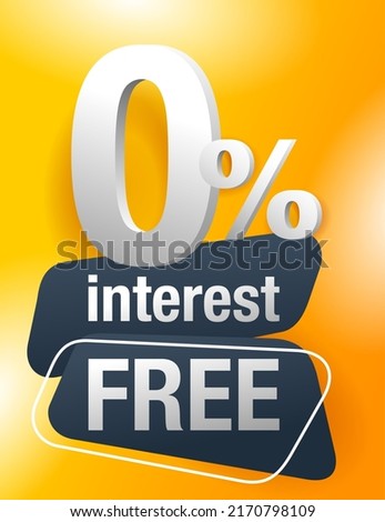 Interest free - zero commission vertical yellow banner or poster for 0 percent credit company offers - vector illustration