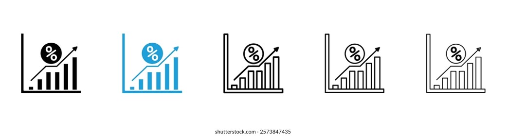 Interest growth icons in filled and 3 stroke weights