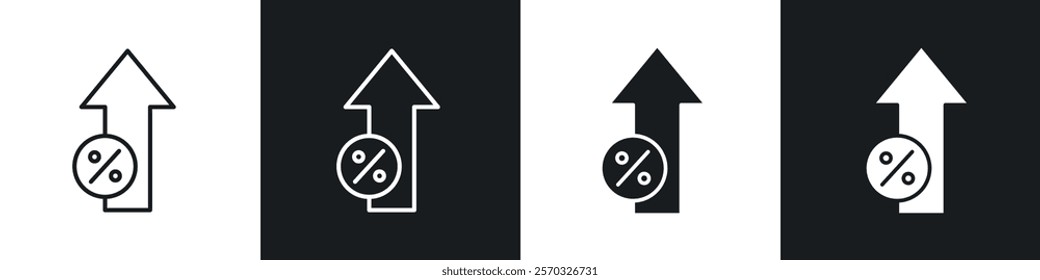 Interest growth icons vectors set in black. line and flat versions
