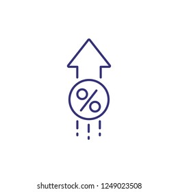 Interest growth line icon. Arrow with round percent mark on white background. Economy concept. Vector illustration can be used for topics like banking, investment, marketing, finance