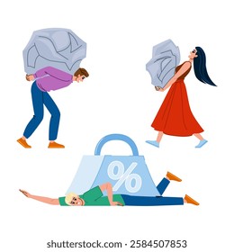 interest heavy finance burden vector. credit bankruptcy, mortgage overdraft, foreclosure recession interest heavy finance burden character. people flat cartoon illustration