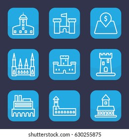 Interest icon. set of 9 outline interest icons such as castle