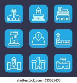 Interest icon. set of 9 outline interest icons such as castle