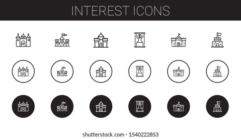 interest icons set. Collection of interest with castle, time is money. Editable and scalable interest icons.