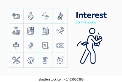 Interest line icon set. Credit card, loan agreement, banker. Finance concept. Can be used for topics like banking, saving, investment, income