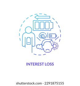 Interest loss blue gradient concept icon. Discouraged patient. Chronic care management challenge abstract idea thin line illustration. Isolated outline drawing. Myriad Pro-Bold font used
