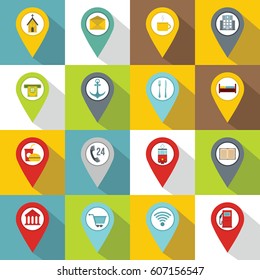 Interest Map Point Icon Set. Flat Illustration Of 16 Interest Map Point Vector Icon For Web