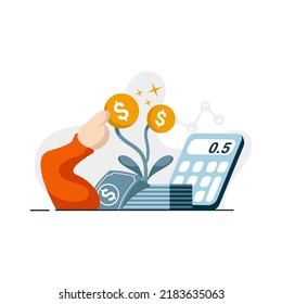 interest only loan calculator icon flat Illustration for business finance loan color blue, orange, black, yellow, perfect for ui ux design, web app, branding projects, advertisement, social media post