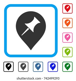 Interest Pin Marker icon. Flat gray iconic symbol inside a light blue rounded square. Black, gray, green, blue, red, orange color additional versions of Interest Pin Marker vector.