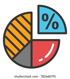 Interest rate analysis or pie chart analytics flat design icon