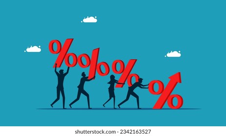 interest rate. Business team pushing percentage
