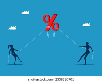 interest rate. Businessmen join hand in hand with Percent
