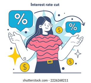 Interest rate cut. Inflation expectations cycle. Economics crisis and value of money decline implications. Flat vector illustration