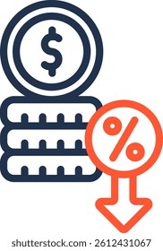 Interest Rate Down Icon Color Line Vector Illustration