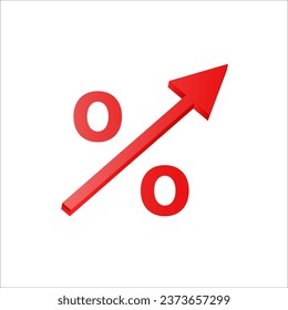 interest rate growth symbol vector. Percent growth 3d red icon