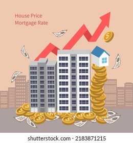 Aumento de la tasa de interés debido al aumento del porcentaje de inflación, mercado inmobiliario, aumento del precio de la vivienda, El concepto de aumento del costo de la vivienda. El crecimiento de las tasas de alquiler e hipotecas. 