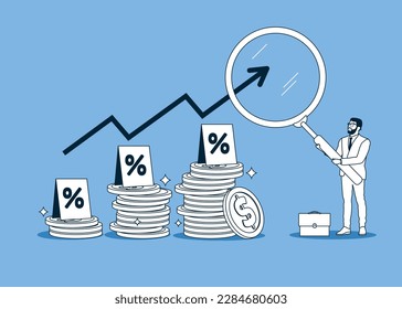 Interest rate hike due to inflation percentage rising up. Modern vector illustration in flat style