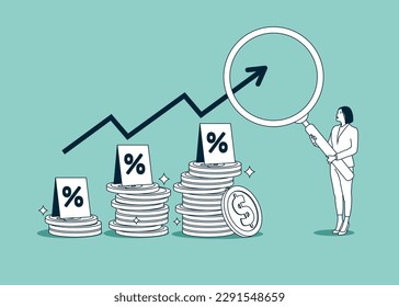 Interest rate hike due to inflation percentage rising up. Modern vector illustration in flat style