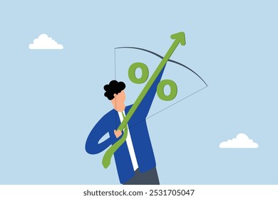 Interest rate hike due to inflation percentage rising up, The businessman shot an arrow high into the sky.