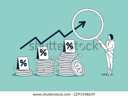 Interest rate hike due to inflation percentage rising up. Modern vector illustration in flat style