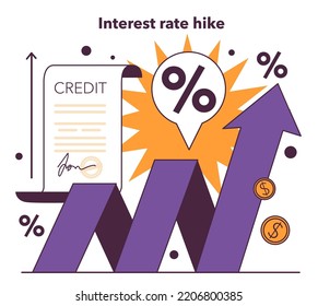 Interest Rate Hike As A Recession Indicator. Significant, Widespread, And Prolonged Economic Slow Down Or Stagnation. Economical Activity Decline Sign. Flat Vector Illustration